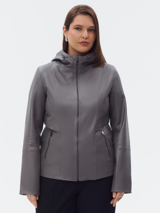 кожаная куртка с капюшоном от бренда снежная королева вид слева