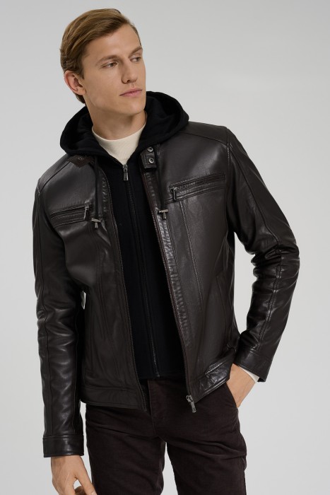 кожаная куртка с капюшоном 717856003 фотография