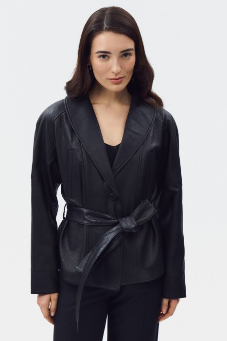 кожаная куртка с поясом 819527003 фотография