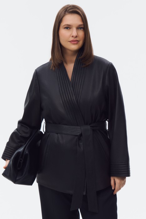 кожаная куртка с поясом 826595003 фотография