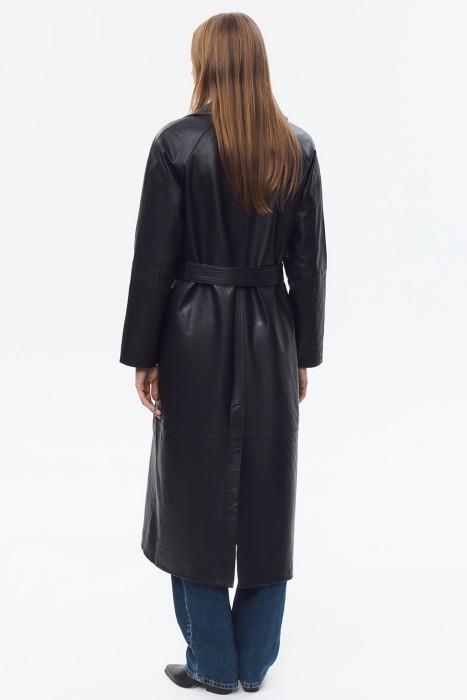 кожаный плащ с поясом по цене 22390 руб вид справа