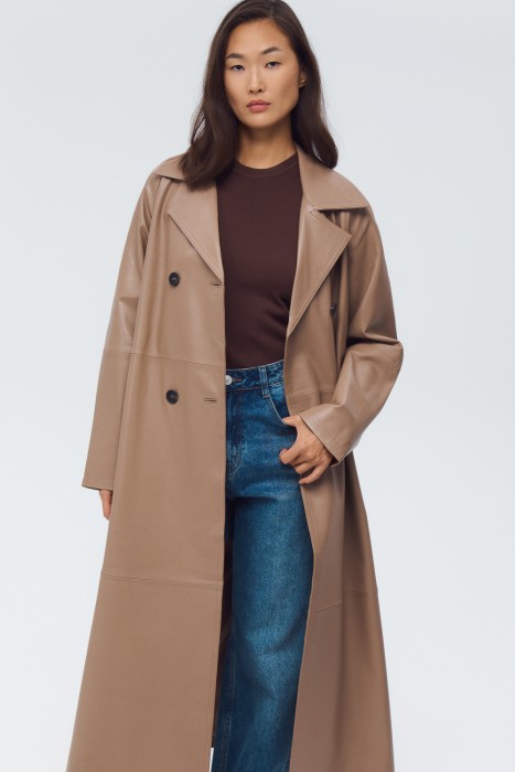 кожаный плащ с поясом 802543003 фотография