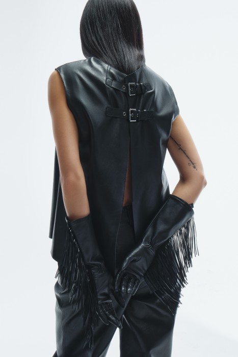 кожаный топ с открытой спиной 816561003 фотография