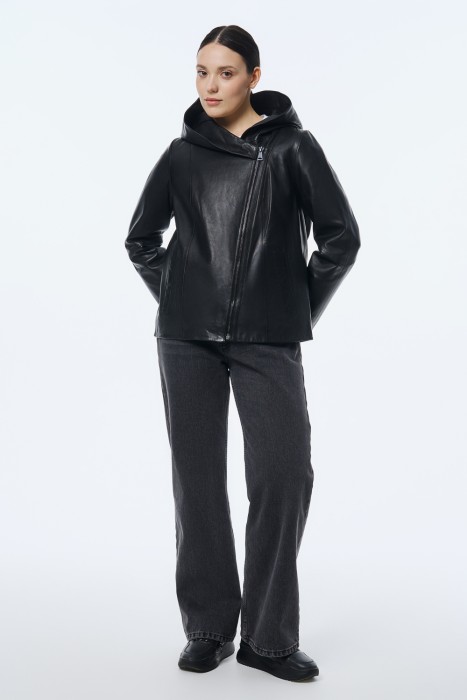 куртка из натуральной кожи с капюшоном 745787003 фотография