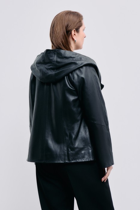 куртка из натуральной кожи с капюшоном по цене 14390 руб вид справа