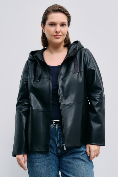 куртка из натуральной кожи с капюшоном от бренда снежная королева вид слева