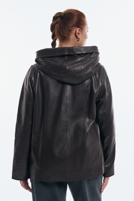 куртка из натуральной кожи с капюшоном по цене 15350 руб вид справа