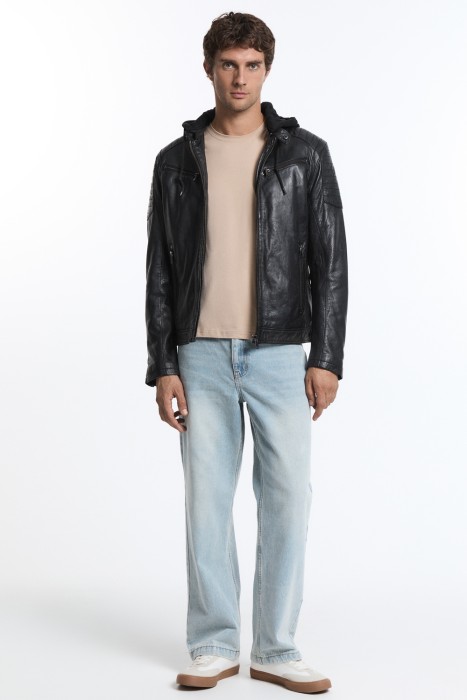 куртка из натуральной кожи с капюшоном 776597003 фотография