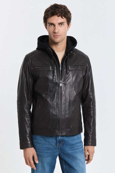куртка из натуральной кожи с капюшоном 777358003 фотография