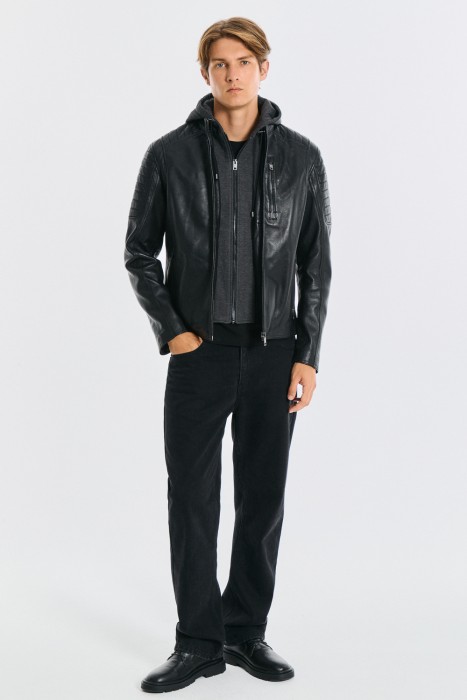 куртка из натуральной кожи с капюшоном 776495003 фотография