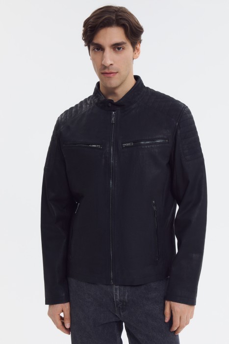 куртка из натуральной кожи от бренда снежная королева вид слева