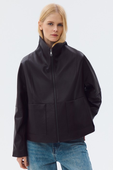 куртка из натуральной кожи от бренда снежная королева вид слева