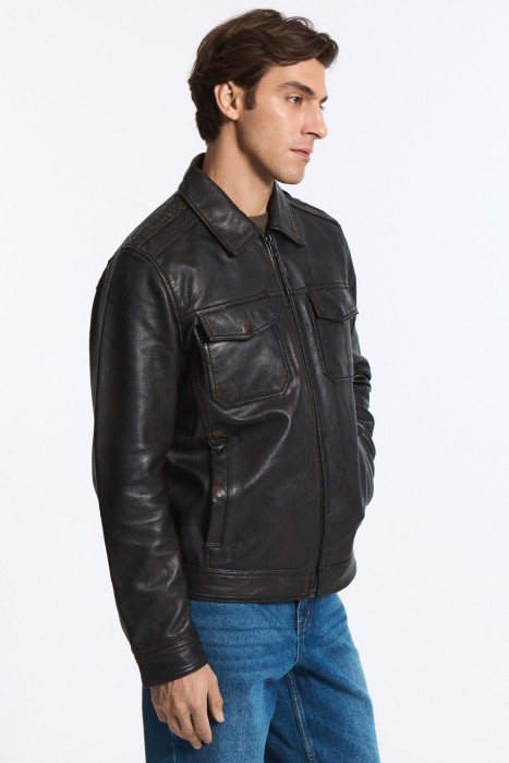 куртка из натуральной кожи от бренда снежная королева вид слева