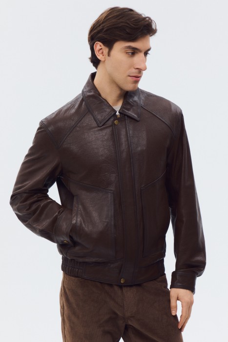 куртка из натуральной кожи от бренда снежная королева вид слева