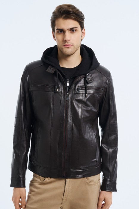 куртка из натуральной кожи от бренда снежная королева вид слева