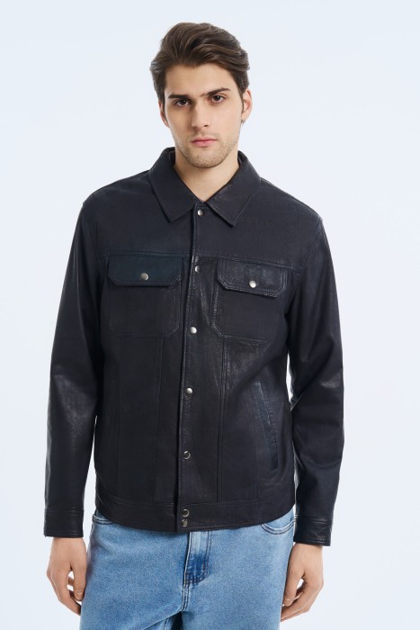 куртка из натуральной кожи от бренда снежная королева вид слева