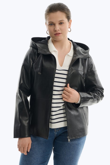 куртка из натуральной кожи от бренда снежная королева вид слева