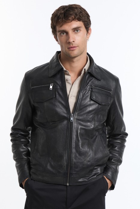 куртка из натуральной кожи от бренда снежная королева вид слева