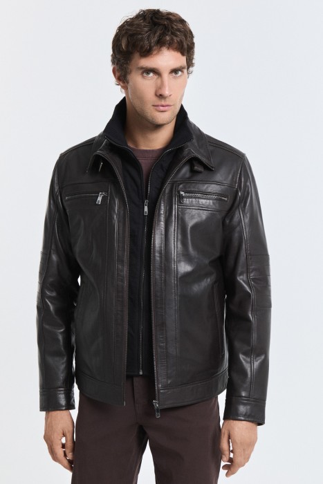 куртка из натуральной кожи от бренда снежная королева вид слева