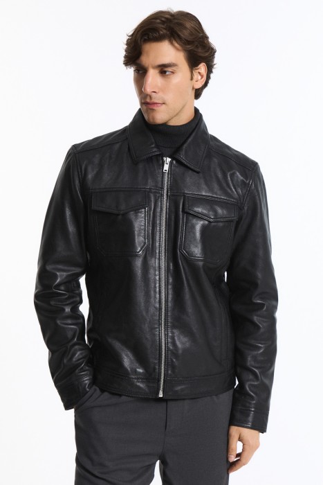 куртка из натуральной кожи от бренда снежная королева вид слева