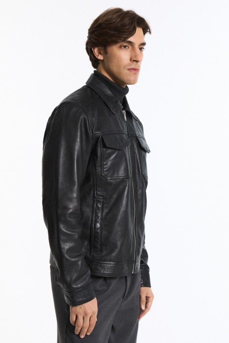 куртка из натуральной кожи из россии вид сбоку