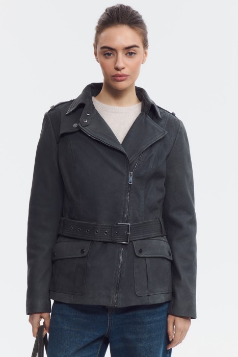 куртка из натуральной кожи от бренда снежная королева вид слева