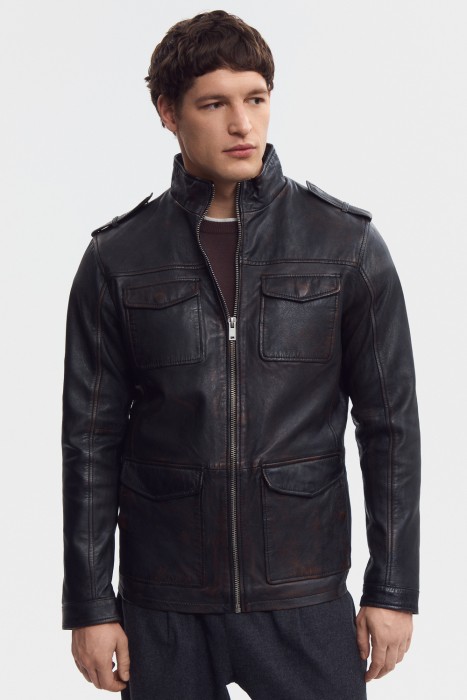 куртка из натуральной кожи от бренда снежная королева вид слева