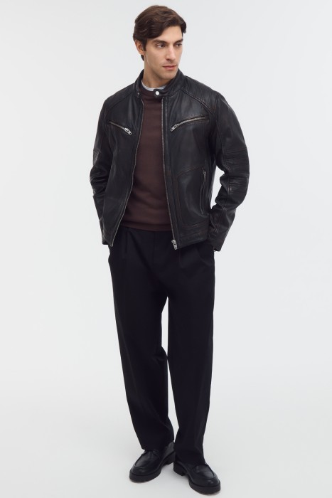 куртка из натуральной кожи от бренда снежная королева вид слева