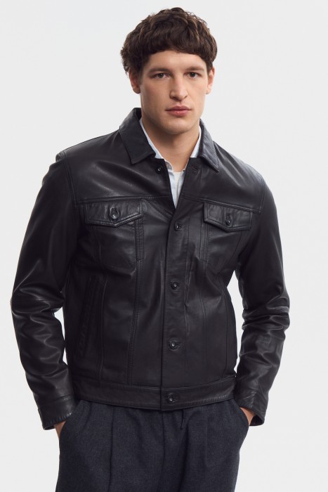 куртка из натуральной кожи от бренда снежная королева вид слева