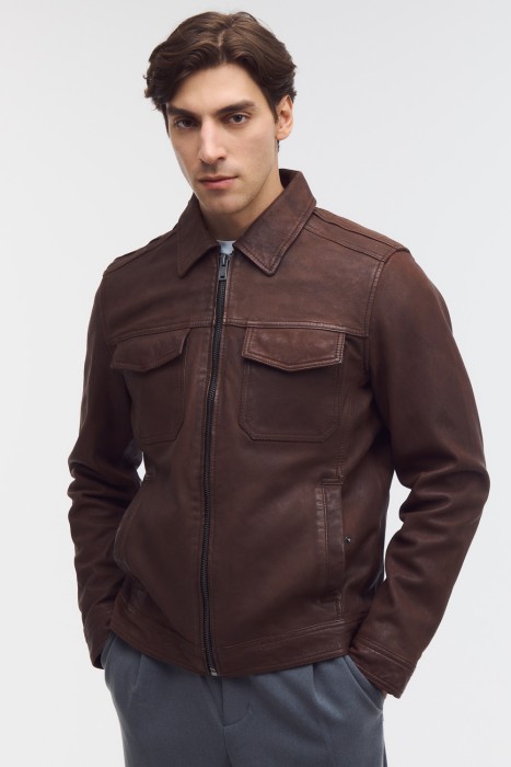 куртка из натуральной кожи от бренда снежная королева вид слева