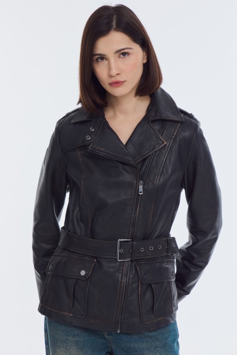 куртка из натуральной кожи от бренда снежная королева вид слева