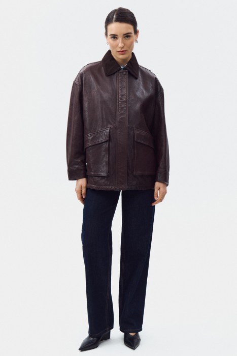 куртка из натуральной кожи от бренда снежная королева вид слева