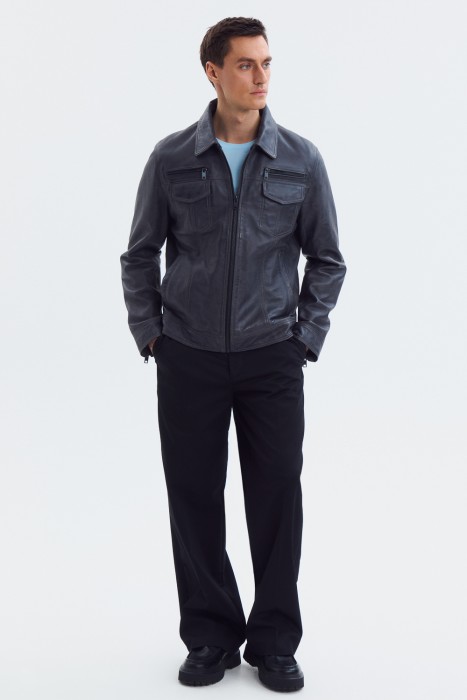 куртка из натуральной кожи от бренда снежная королева вид слева