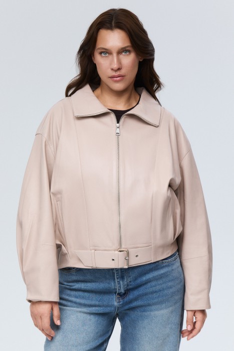 куртка из натуральной кожи от бренда снежная королева вид слева