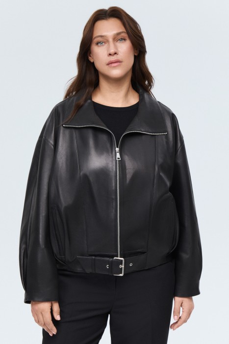 куртка из натуральной кожи от бренда снежная королева вид слева