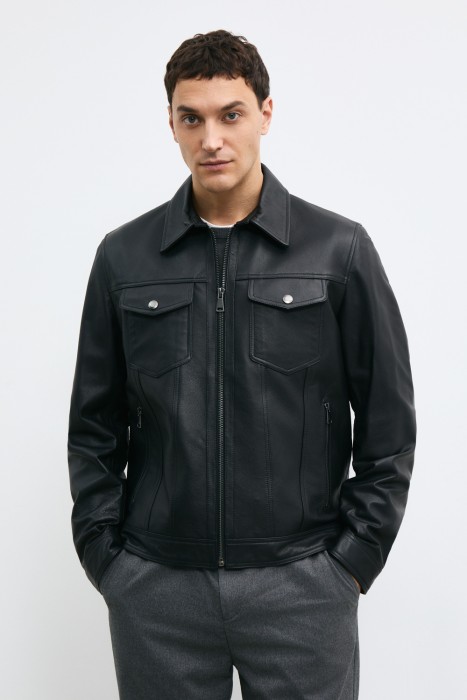 куртка из натуральной кожи от бренда снежная королева вид слева