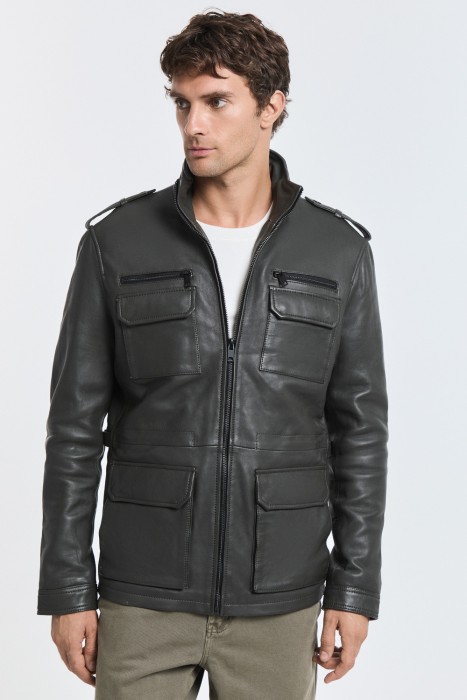 куртка из натуральной кожи от бренда снежная королева вид слева