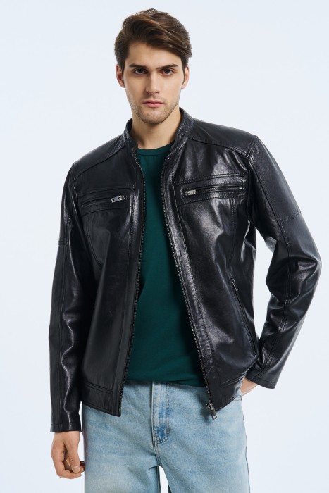 куртка из натуральной кожи от бренда снежная королева вид слева