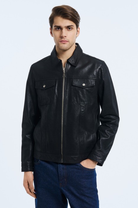 куртка из натуральной кожи от бренда снежная королева вид слева