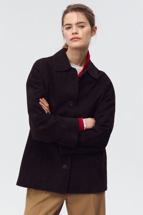 куртка из натуральной замши от бренда снежная королева вид слева