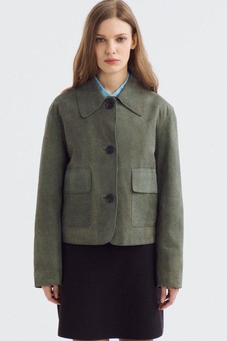 куртка из натуральной замши от бренда снежная королева вид слева