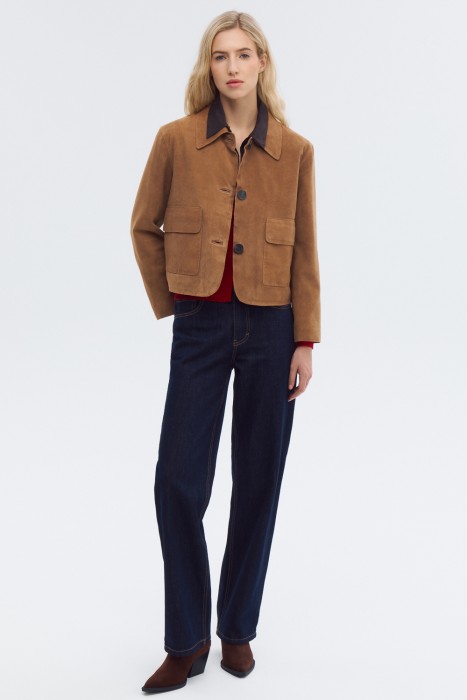 куртка из натуральной замши от бренда снежная королева вид слева