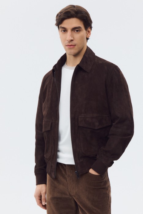 куртка из натуральной замши от бренда снежная королева вид слева