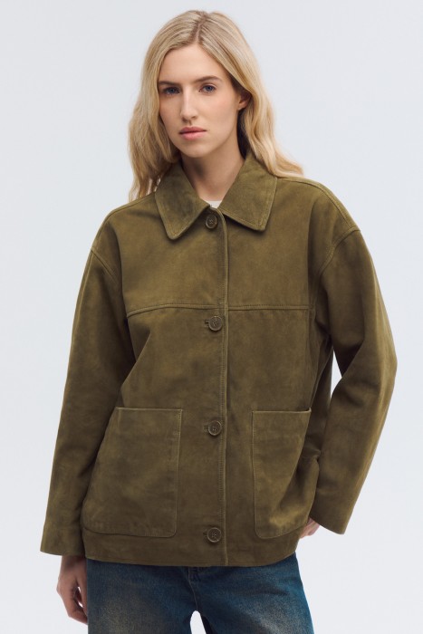 куртка из натуральной замши от бренда снежная королева вид слева