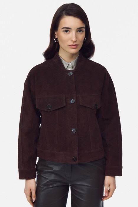 куртка из натуральной замши от бренда снежная королева вид слева