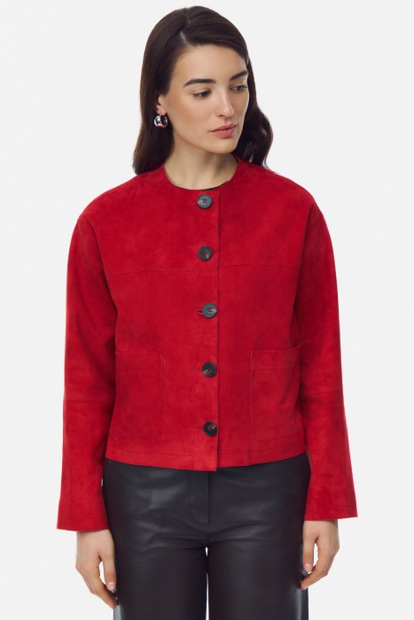 куртка из натуральной замши от бренда снежная королева вид слева