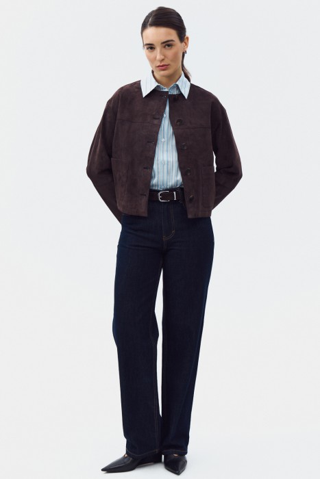 куртка из натуральной замши от бренда снежная королева вид слева