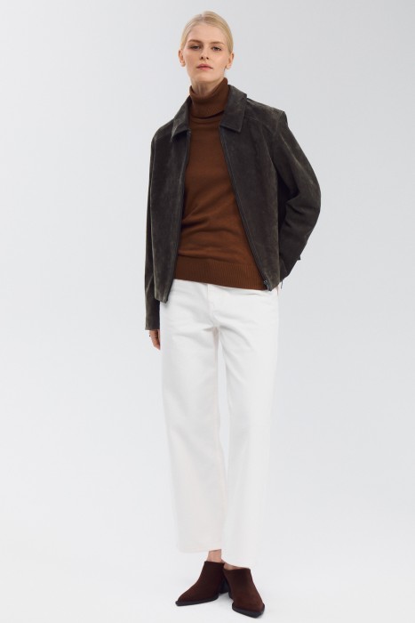 куртка из натуральной замши от бренда снежная королева вид слева