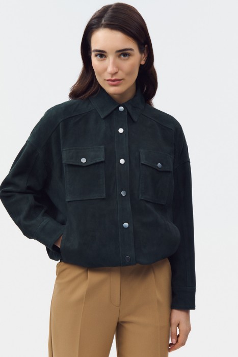 куртка из натуральной замши от бренда снежная королева вид слева