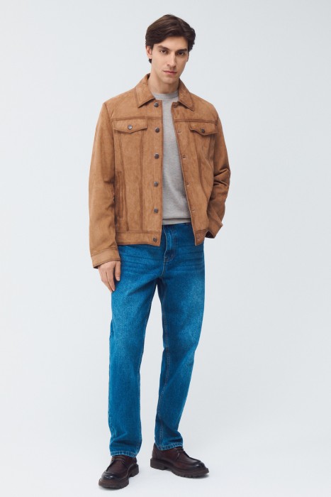 куртка из натуральной замши от бренда снежная королева вид слева